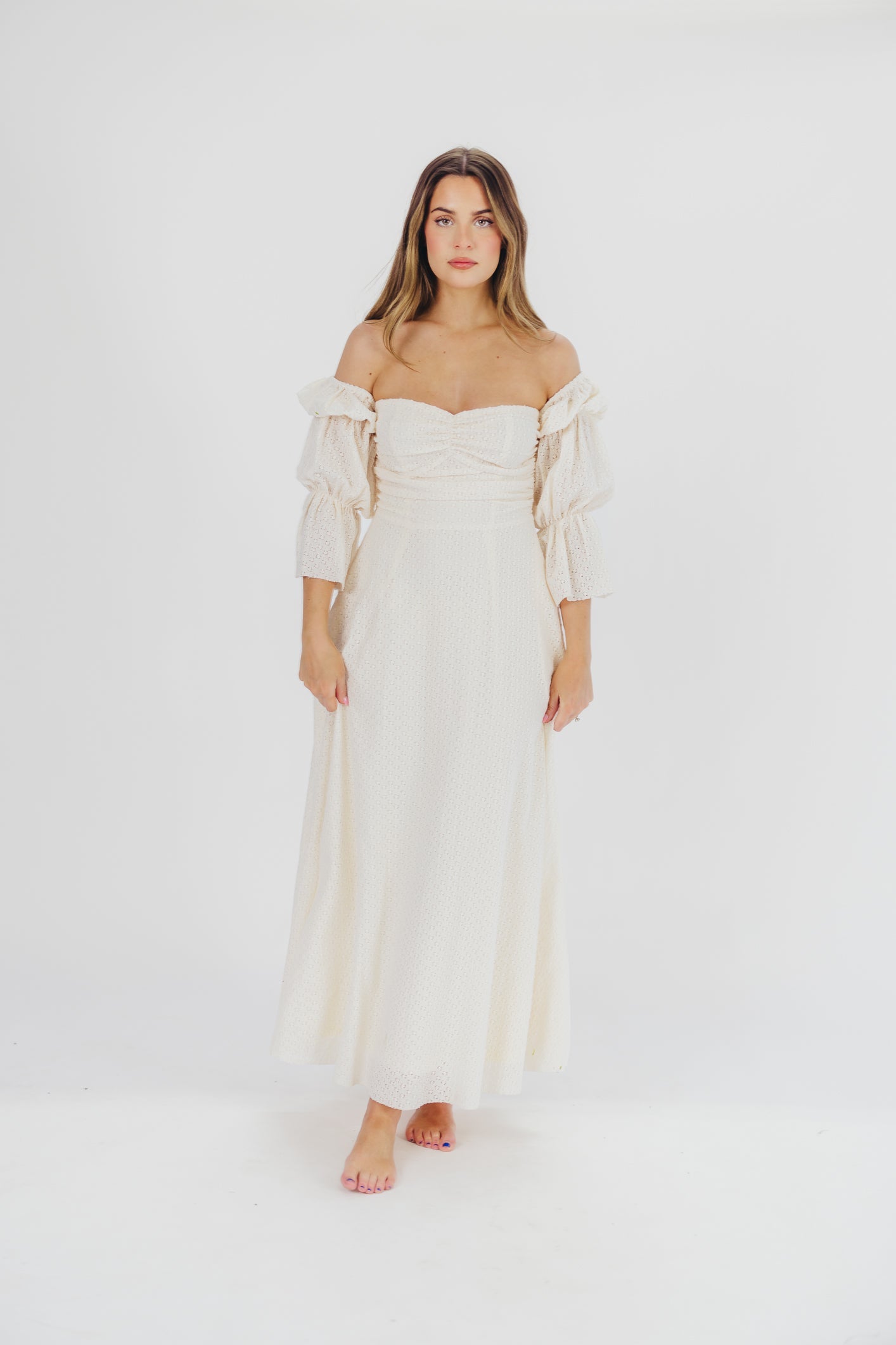 Corrine Tiered Sleeve Maxi Dress in Ivory Cream