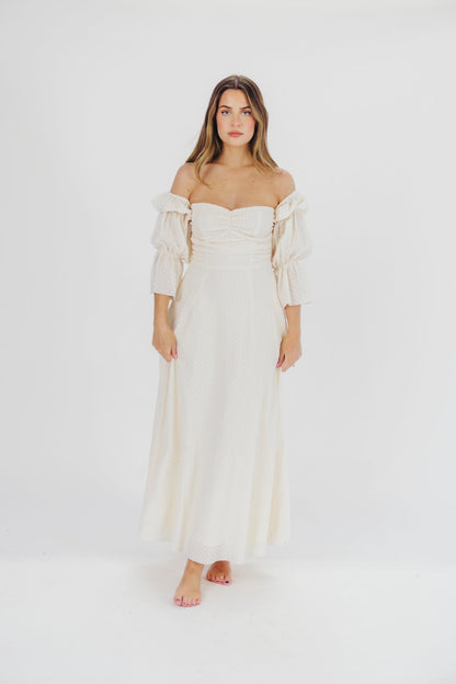 Corrine Tiered Sleeve Maxi Dress in Ivory Cream