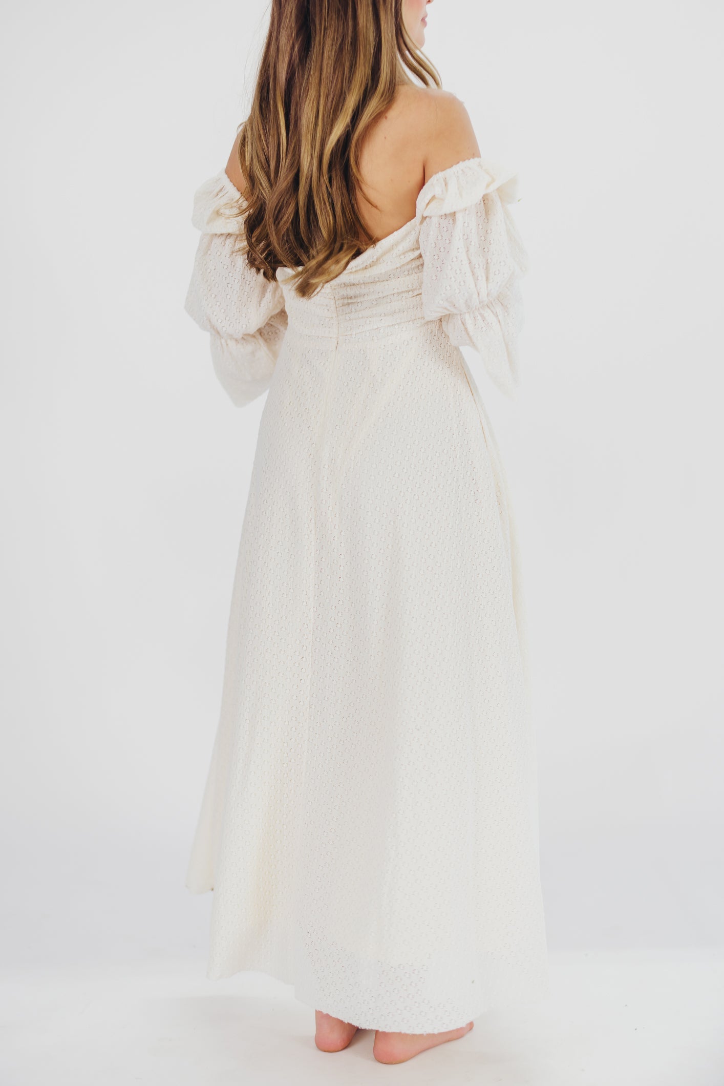 Corrine Tiered Sleeve Maxi Dress in Ivory Cream