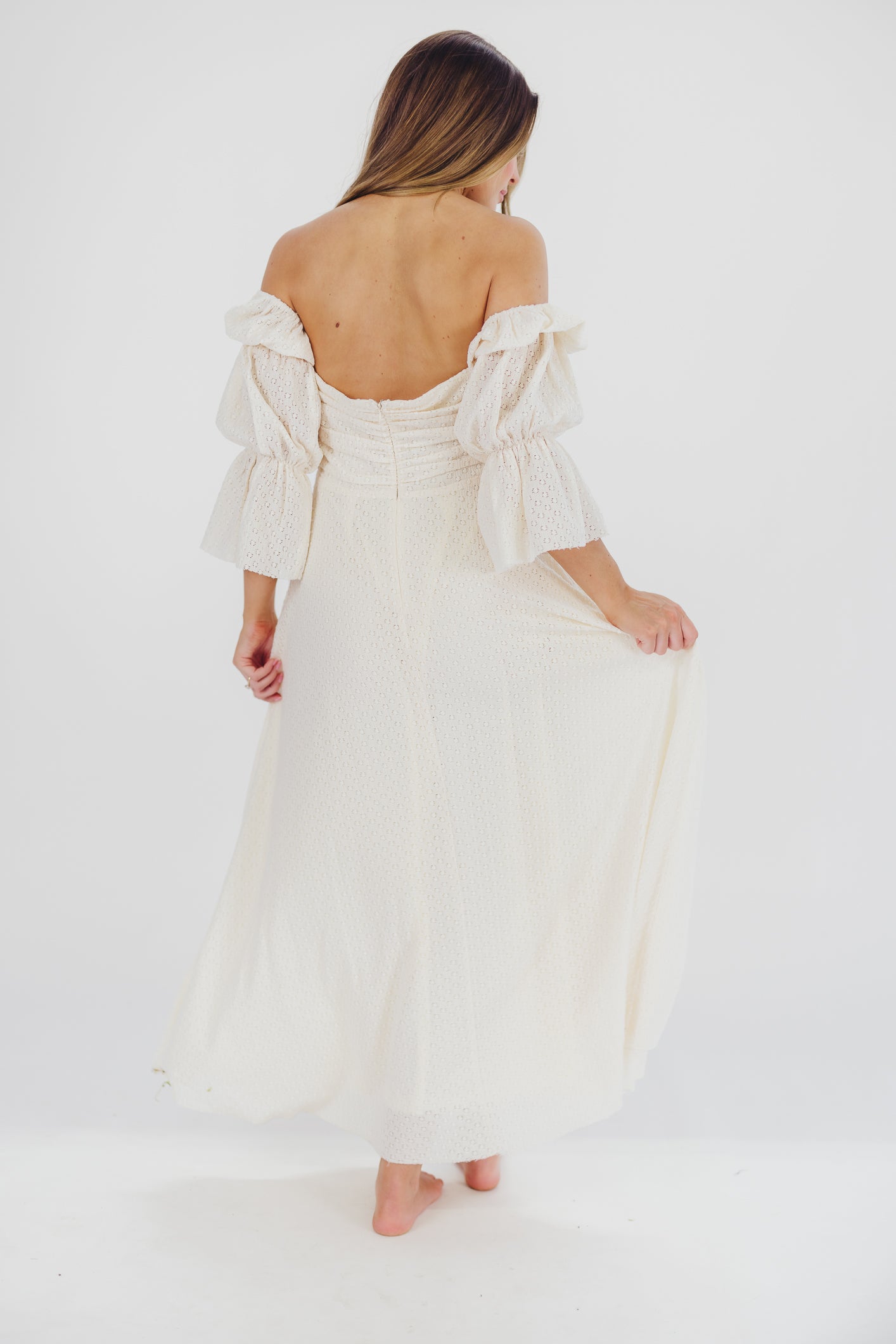 Corrine Tiered Sleeve Maxi Dress in Ivory Cream