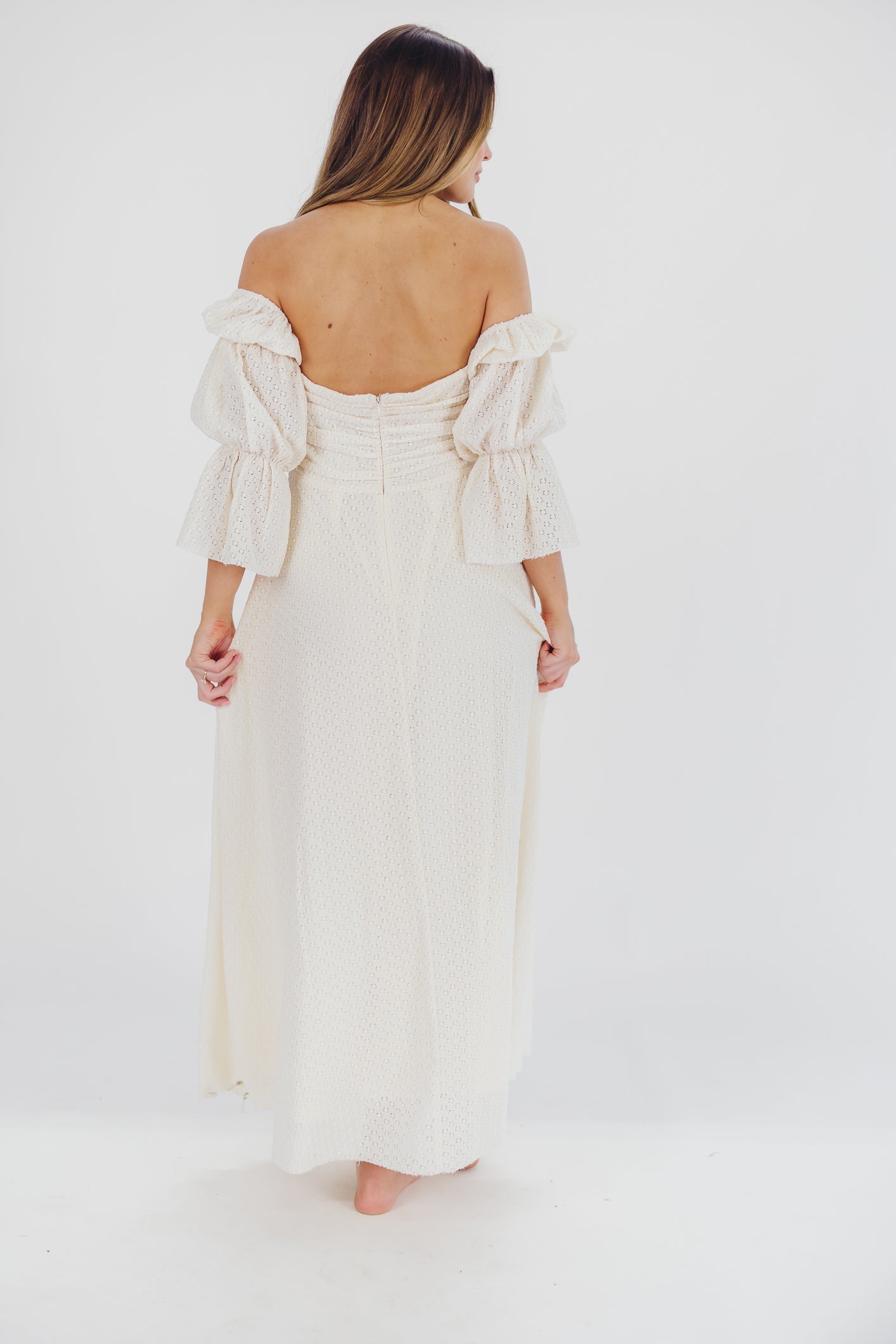 Corrine Tiered Sleeve Maxi Dress in Ivory Cream