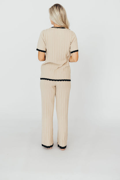 Adele Ribbed Knit Top and Pants Set in Light Taupe