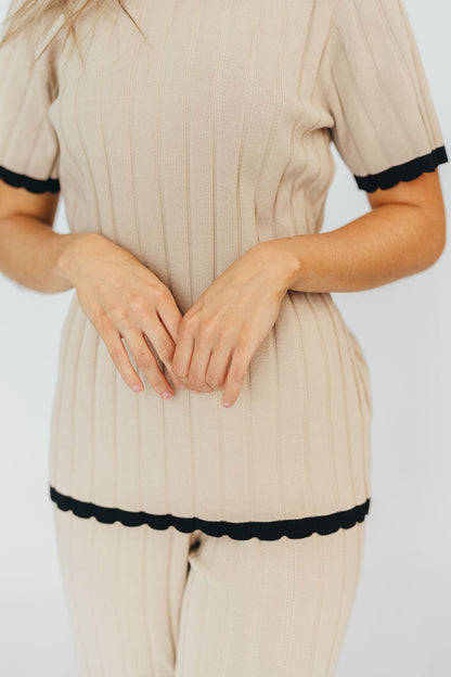 Adele Ribbed Knit Top and Pants Set in Light Taupe
