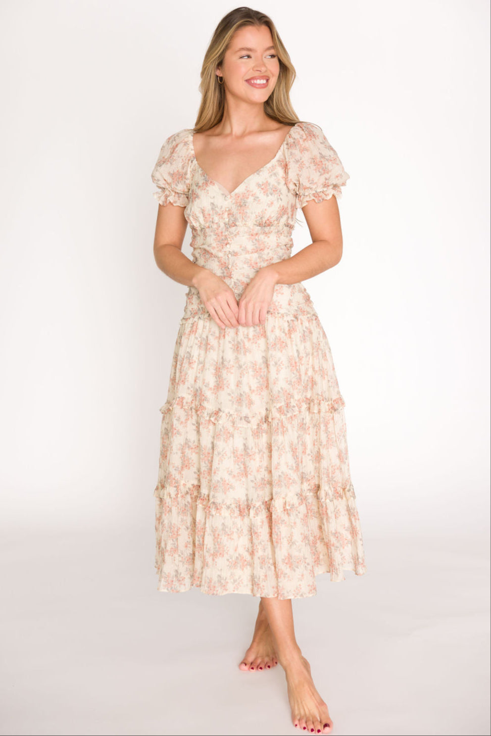 Jenna Ruffled Maxi Sundress in Cream/Multi Floral