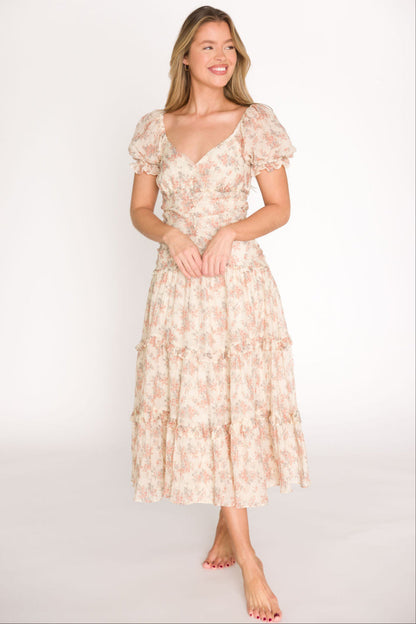 Jenna Ruffled Maxi Sundress in Cream/Multi Floral