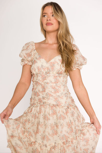 Jenna Ruffled Maxi Sundress in Cream/Multi Floral