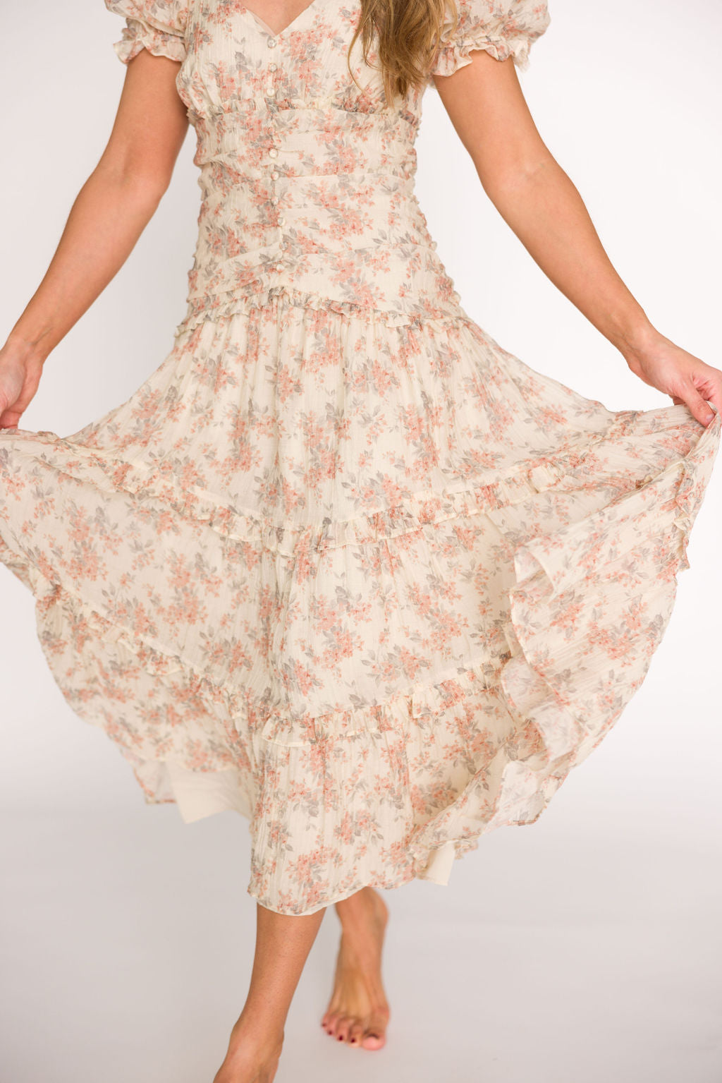 Jenna Ruffled Maxi Sundress in Cream/Multi Floral