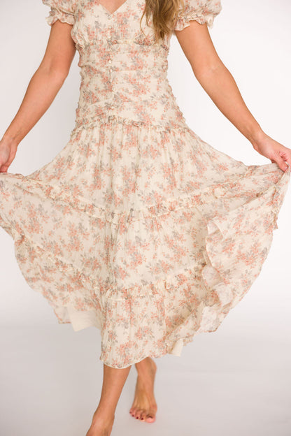Jenna Ruffled Maxi Sundress in Cream/Multi Floral