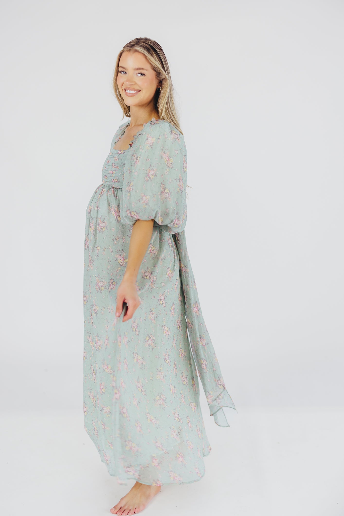 Melody Maxi Dress in Turquoise Floral - Bump Friendly & Inclusive Sizing