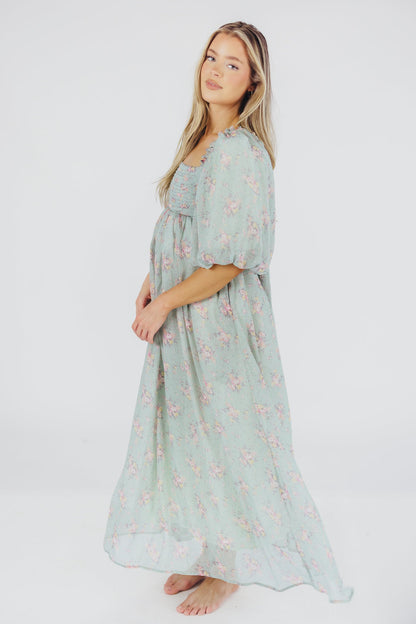 Melody Maxi Dress in Turquoise Floral - Bump Friendly & Inclusive Sizing