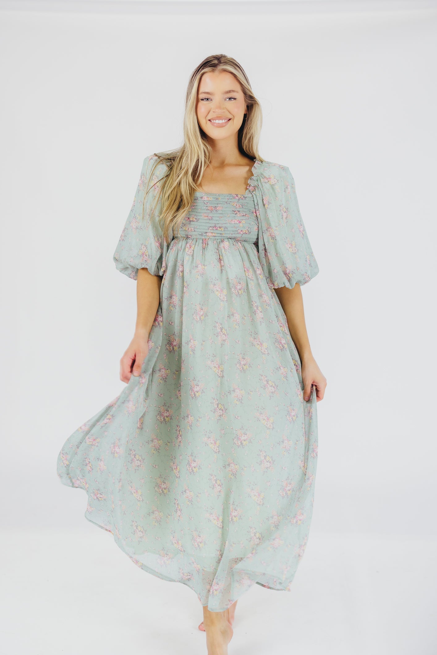 Melody Maxi Dress in Turquoise Floral - Bump Friendly & Inclusive Sizing