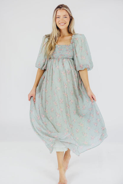 Melody Maxi Dress in Turquoise Floral - Bump Friendly & Inclusive Sizing