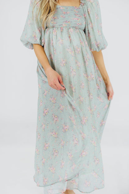 Melody Maxi Dress in Turquoise Floral - Bump Friendly & Inclusive Sizing