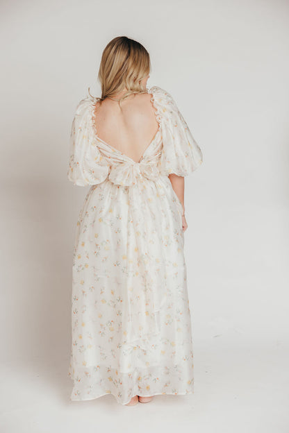 Melody Maxi Dress with Pleats and Bow Detail in Yellow Rose Floral - Bump Friendly & Inclusive Sizing (S-3XL)
