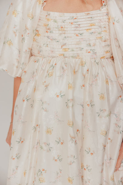 Melody Maxi Dress with Pleats and Bow Detail in Yellow Rose Floral - Bump Friendly & Inclusive Sizing (S-3XL)