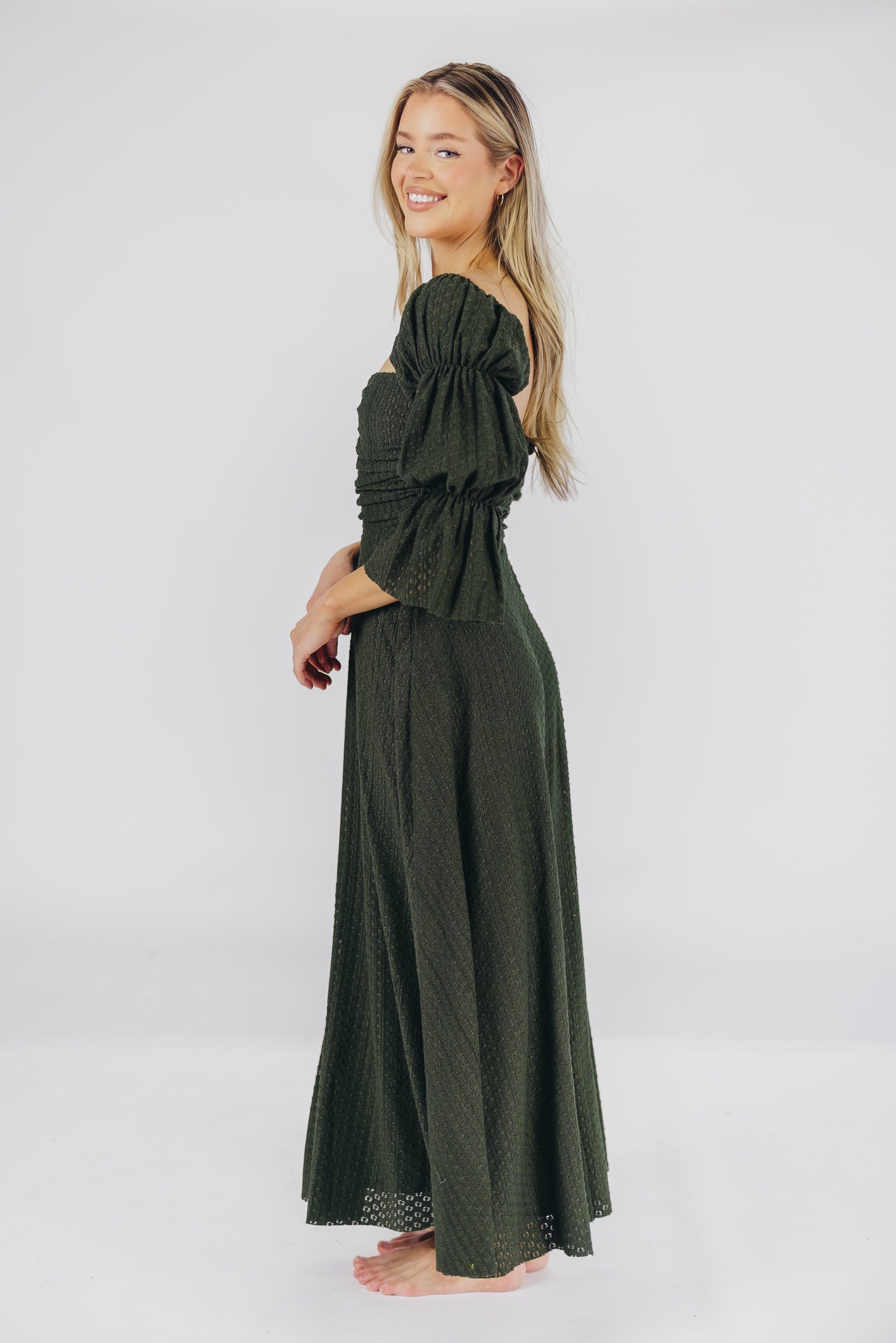 Corrine Tiered Sleeve Maxi Dress with Pockets in Hunter Green - Bump Friendly