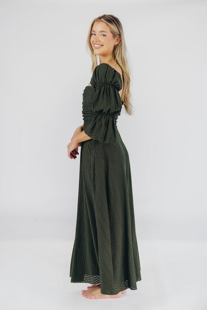 Corrine Tiered Sleeve Maxi Dress with Pockets in Hunter Green - Bump Friendly