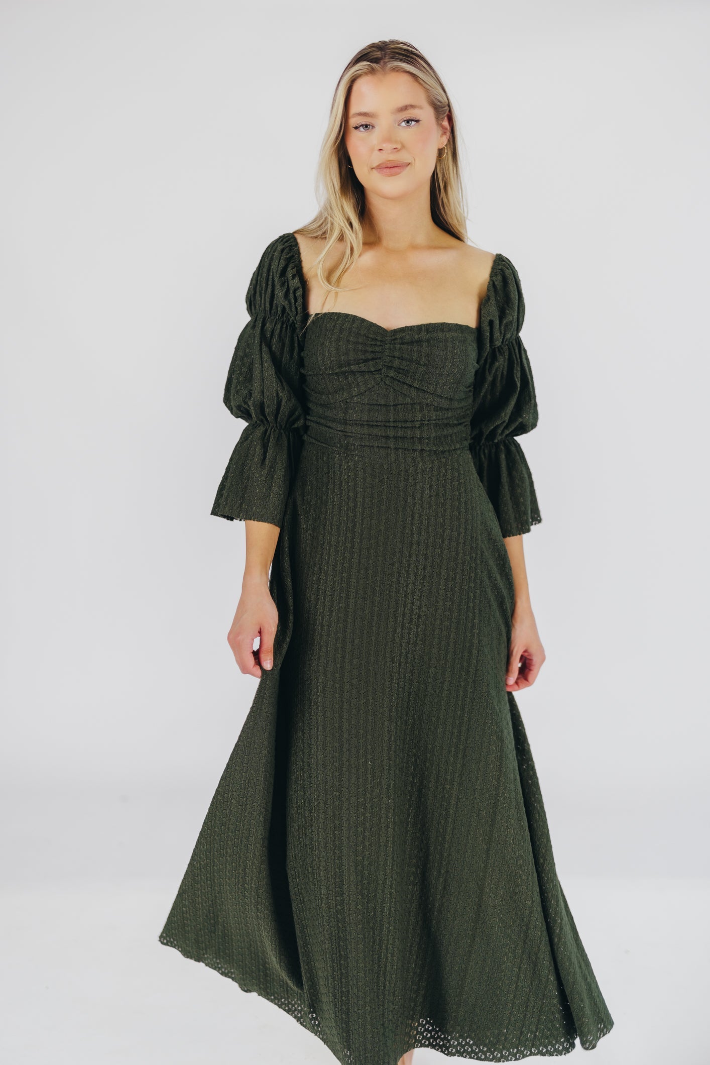 Corrine Tiered Sleeve Maxi Dress with Pockets in Hunter Green - Bump Friendly