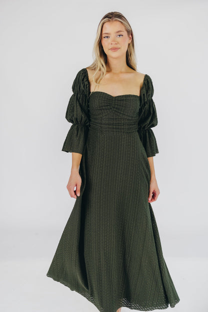 Corrine Tiered Sleeve Maxi Dress with Pockets in Hunter Green - Bump Friendly