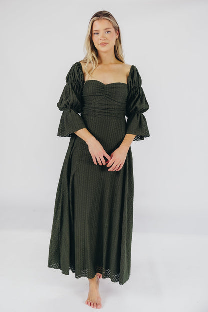 Corrine Tiered Sleeve Maxi Dress with Pockets in Hunter Green - Bump Friendly