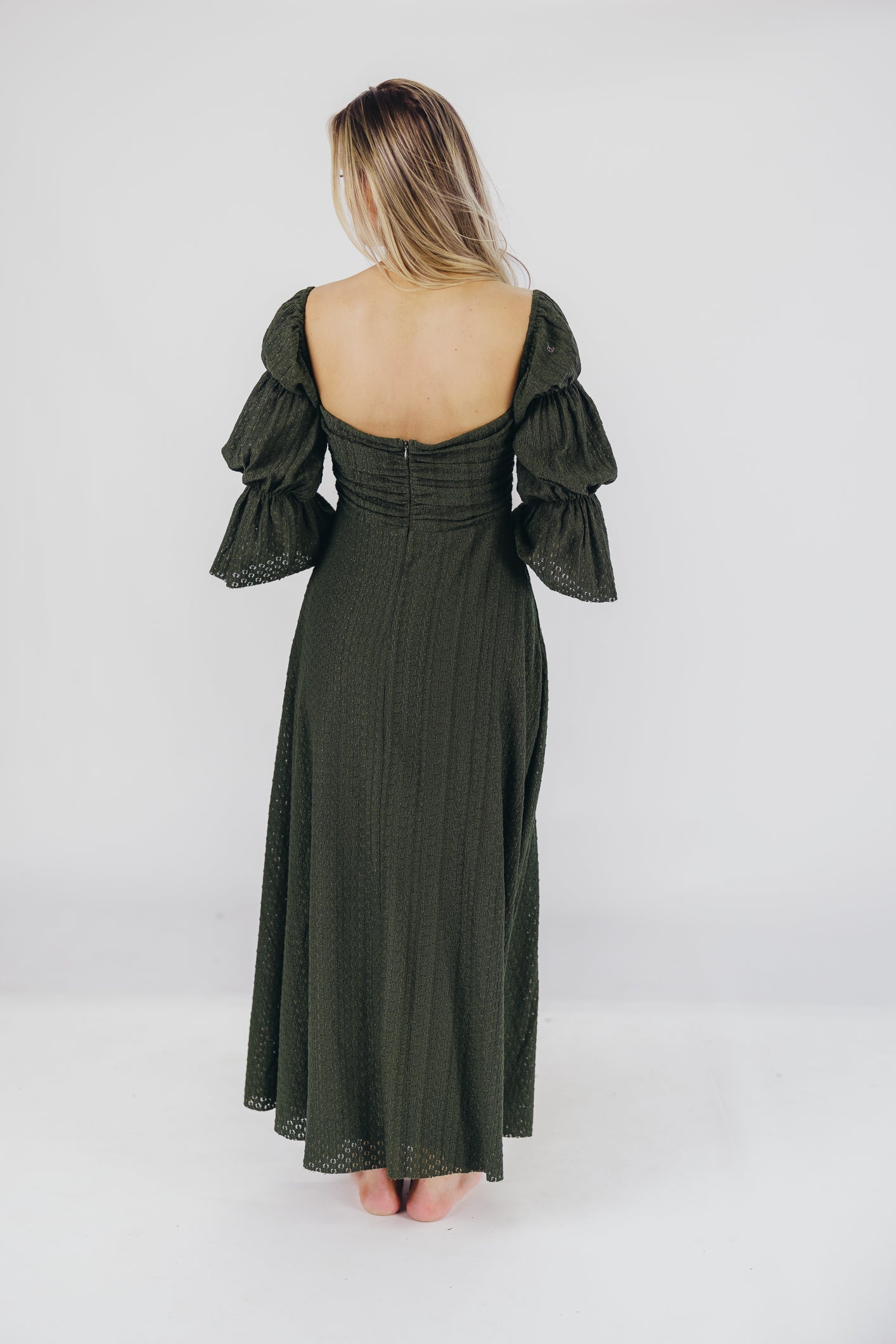 Corrine Tiered Sleeve Maxi Dress with Pockets in Hunter Green - Bump Friendly