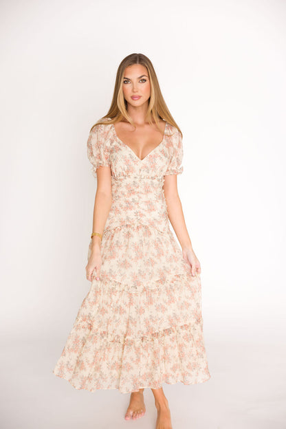Jenna Ruffled Maxi Sundress in Cream/Multi Floral