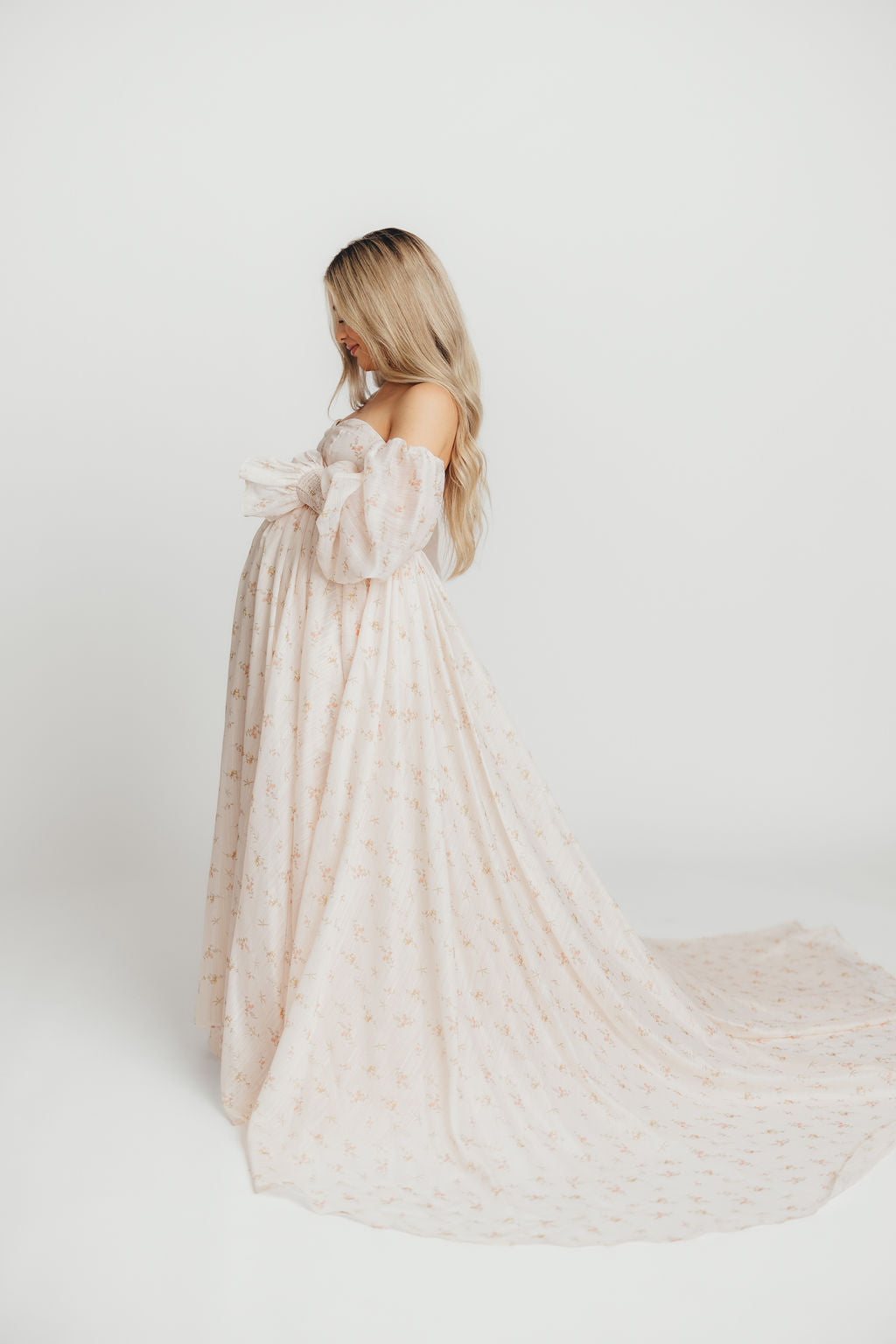 Delilah Maxi Dress with Train in Peach - Bump Friendly (XS-3XL)