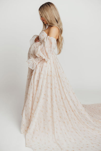 Delilah Maxi Dress with Train in Peach - Bump Friendly (XS-3XL)