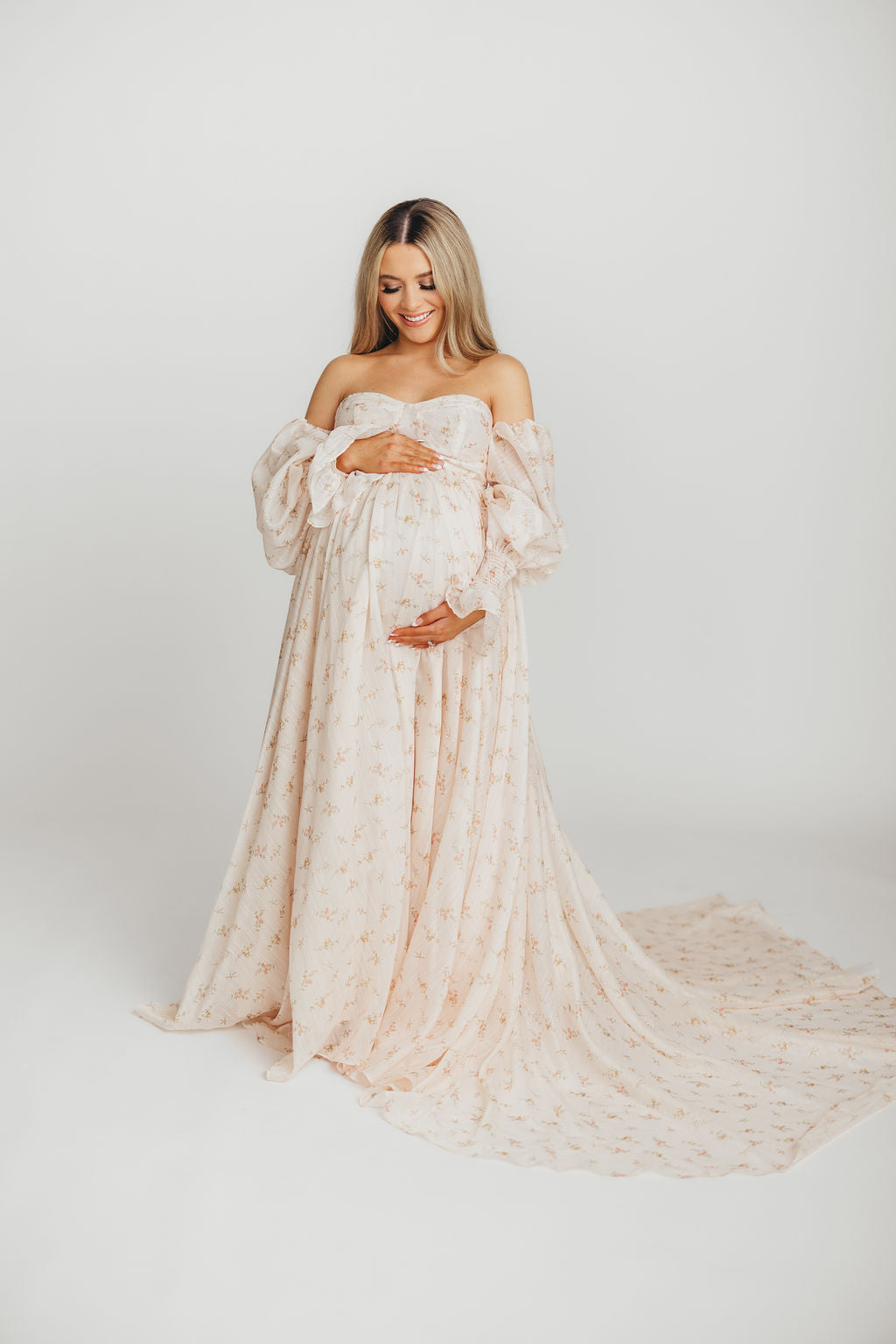 Delilah Maxi Dress with Train in Peach - Bump Friendly (XS-3XL)