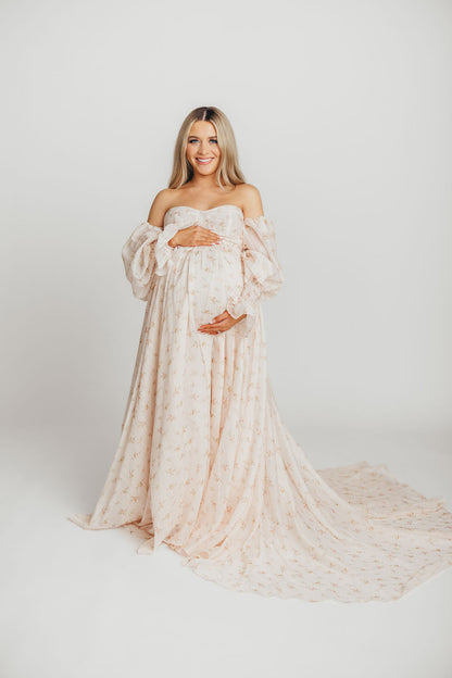 Delilah Maxi Dress with Train in Peach - Bump Friendly (XS-3XL)
