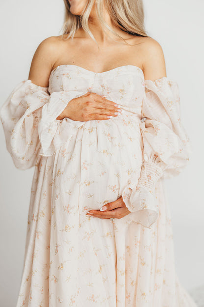 Delilah Maxi Dress with Train in Peach - Bump Friendly (XS-3XL)