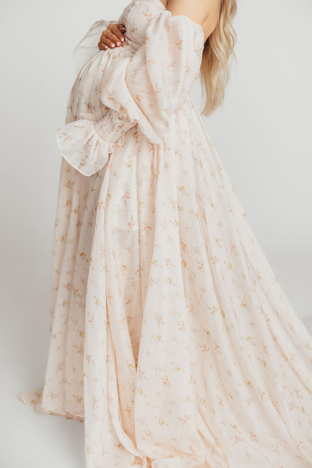 Delilah Maxi Dress with Train in Peach - Bump Friendly (XS-3XL)