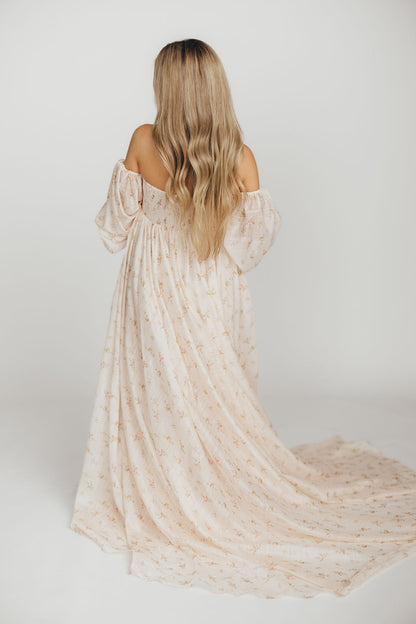 Delilah Maxi Dress with Train in Peach - Bump Friendly (XS-3XL)