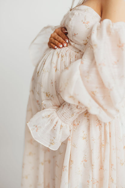 Delilah Maxi Dress with Train in Peach - Bump Friendly (XS-3XL)