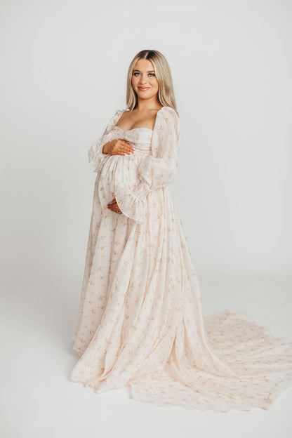 Delilah Maxi Dress with Train in Peach - Bump Friendly (XS-3XL)