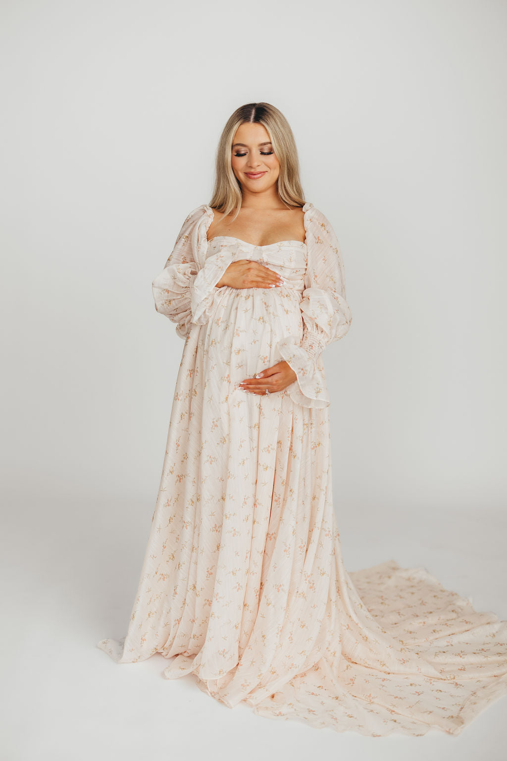 Delilah Maxi Dress with Train in Peach - Bump Friendly (XS-3XL)