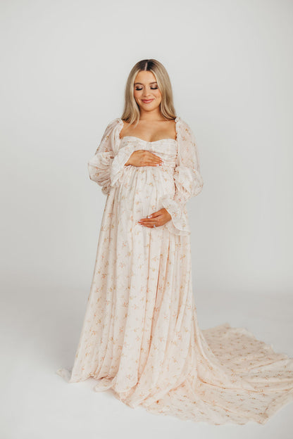 Delilah Maxi Dress with Train in Peach - Bump Friendly (XS-3XL)