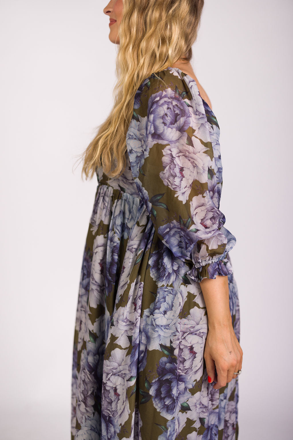 Mona Maxi Dress in Olive/Blue Floral - Bump Friendly *9/30 PRE-ORDER*