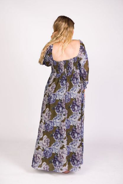 Mona Maxi Dress in Olive/Blue Floral - Bump Friendly *9/30 PRE-ORDER*