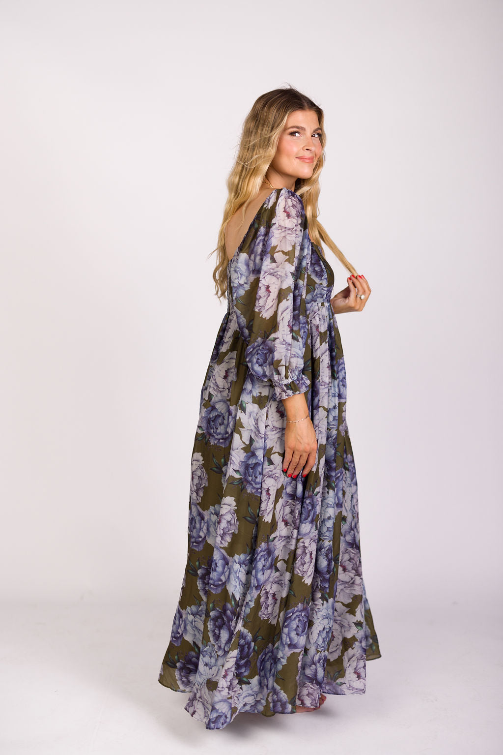 Mona Maxi Dress in Olive/Blue Floral - Bump Friendly *9/30 PRE-ORDER*