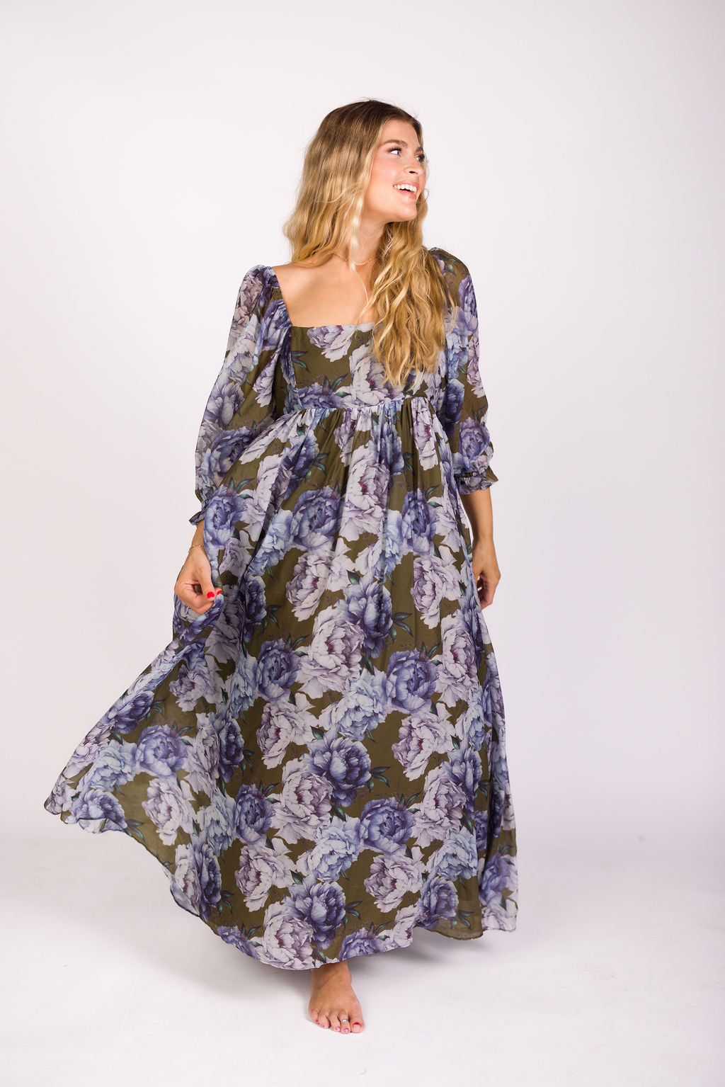 Mona Maxi Dress in Olive/Blue Floral - Bump Friendly *9/30 PRE-ORDER*