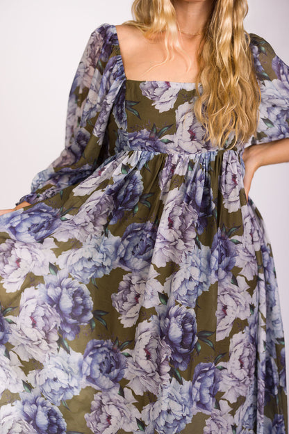 Mona Maxi Dress in Olive/Blue Floral - Bump Friendly *9/30 PRE-ORDER*