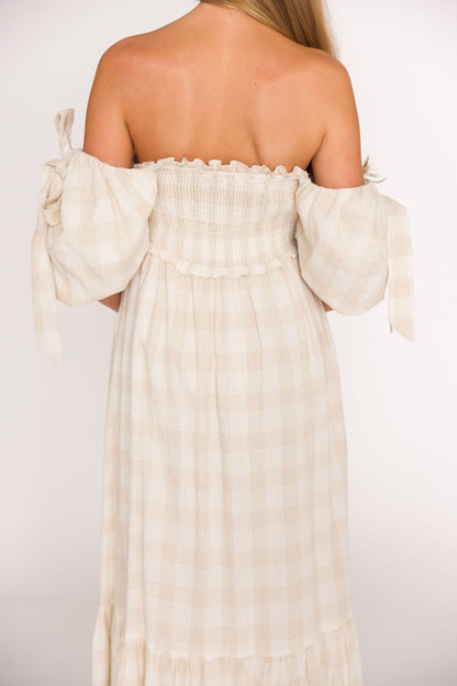 Addyson Elena Maxi Dress in Natural Multi - Cotton/Linen Blend - Bump Friendly & Inclusive Sizing - Restocking end of Sept