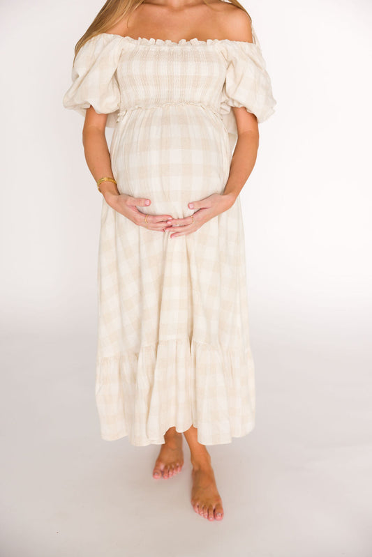 Addyson Elena Maxi Dress in Natural Multi - Cotton/Linen Blend - Bump Friendly & Inclusive Sizing - Restocking end of Sept