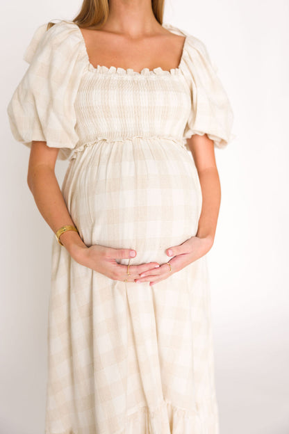 Addyson Elena Maxi Dress in Natural Multi - Cotton/Linen Blend - Bump Friendly & Inclusive Sizing - Restocking end of Sept