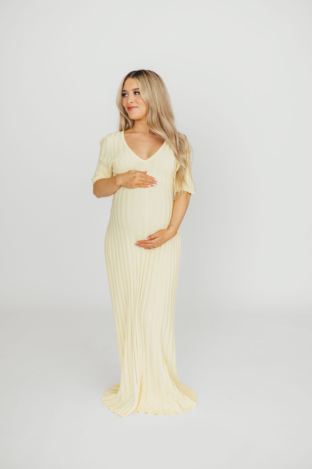 Oakley Ribbed Maxi Dress in Light Yellow - Bump Friendly