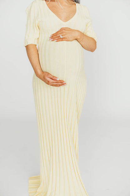 Oakley Ribbed Maxi Dress in Light Yellow - Bump Friendly