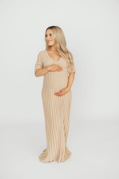 Oakley Ribbed Maxi Dress in Taupe - Bump Friendly