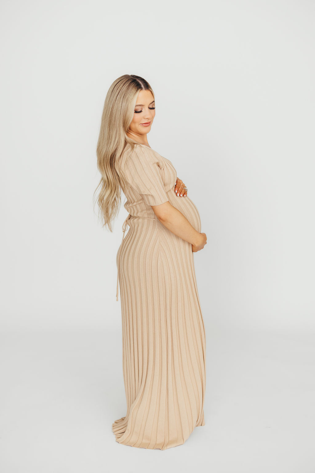 Oakley Ribbed Maxi Dress in Taupe - Bump Friendly