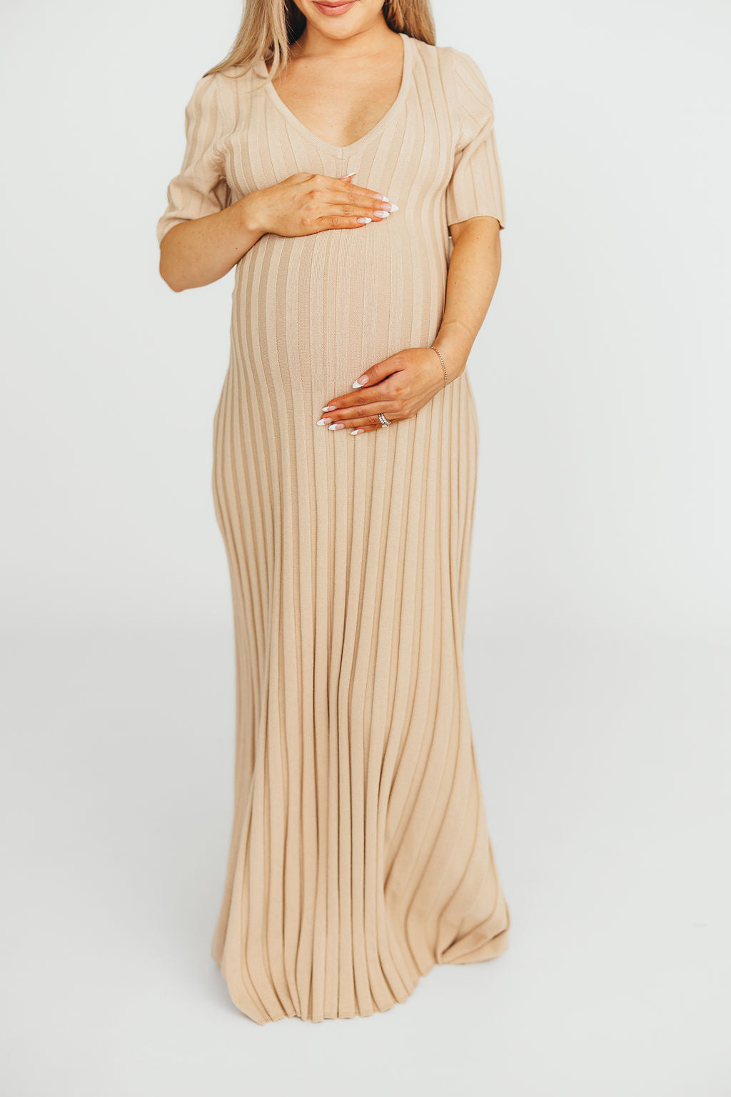 Oakley Ribbed Maxi Dress in Taupe - Bump Friendly